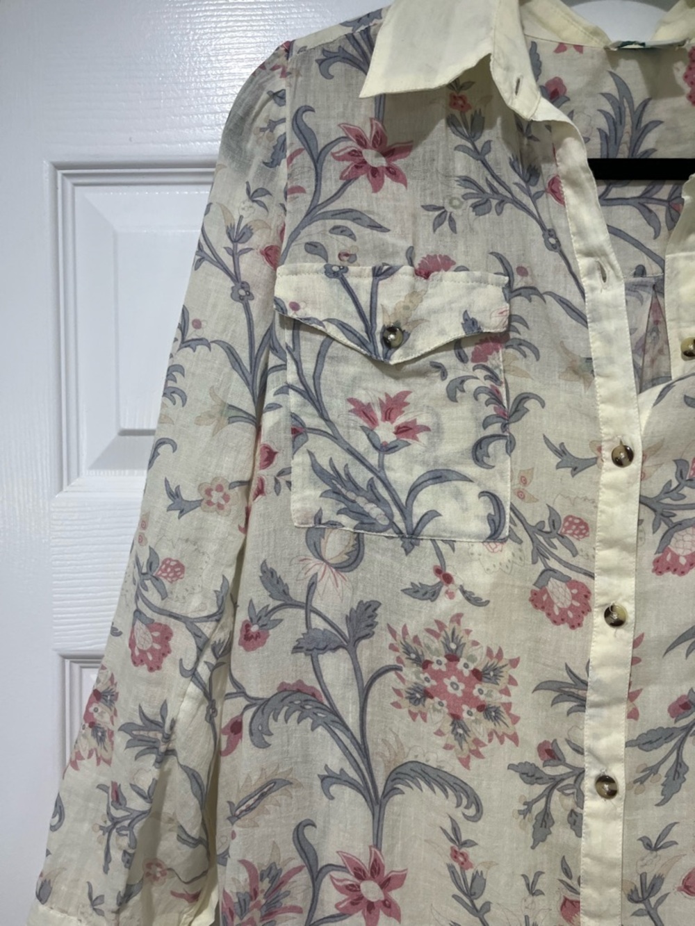 Sundance Soft Yellow Floral Button-Front Shirtdress with Pink & Gray Blooms - Picture 4 of 6